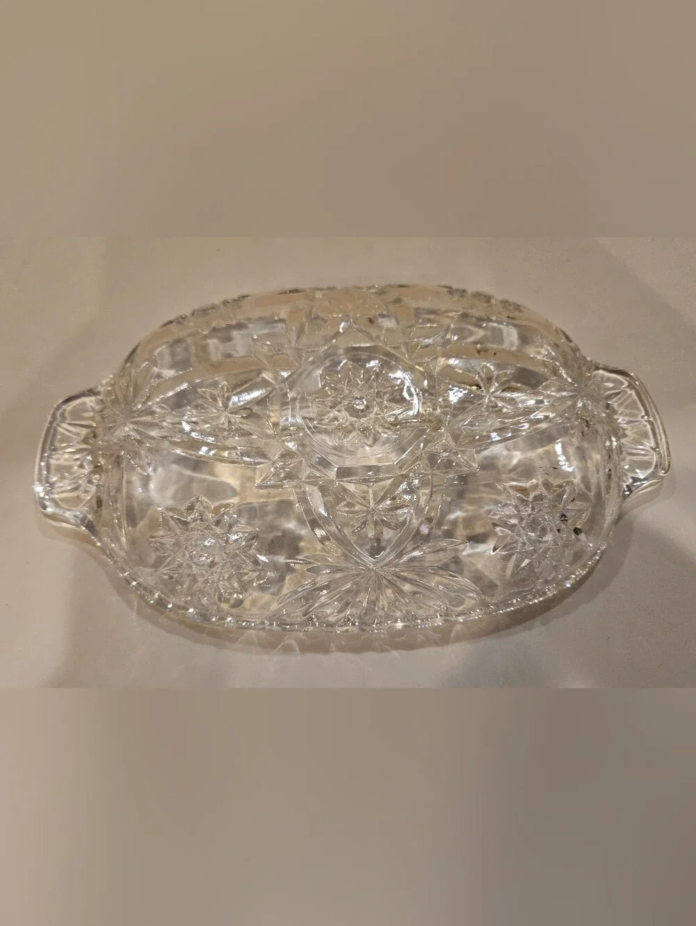 Anchor Hocking Cut Glass Divided Serving Dish - Clear Crystal Look